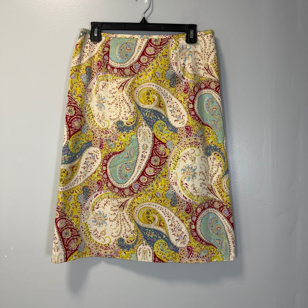 Le Suit Womens Multi Color Paisley Cotton Blend Knee Length Pencil Skirt Size 10